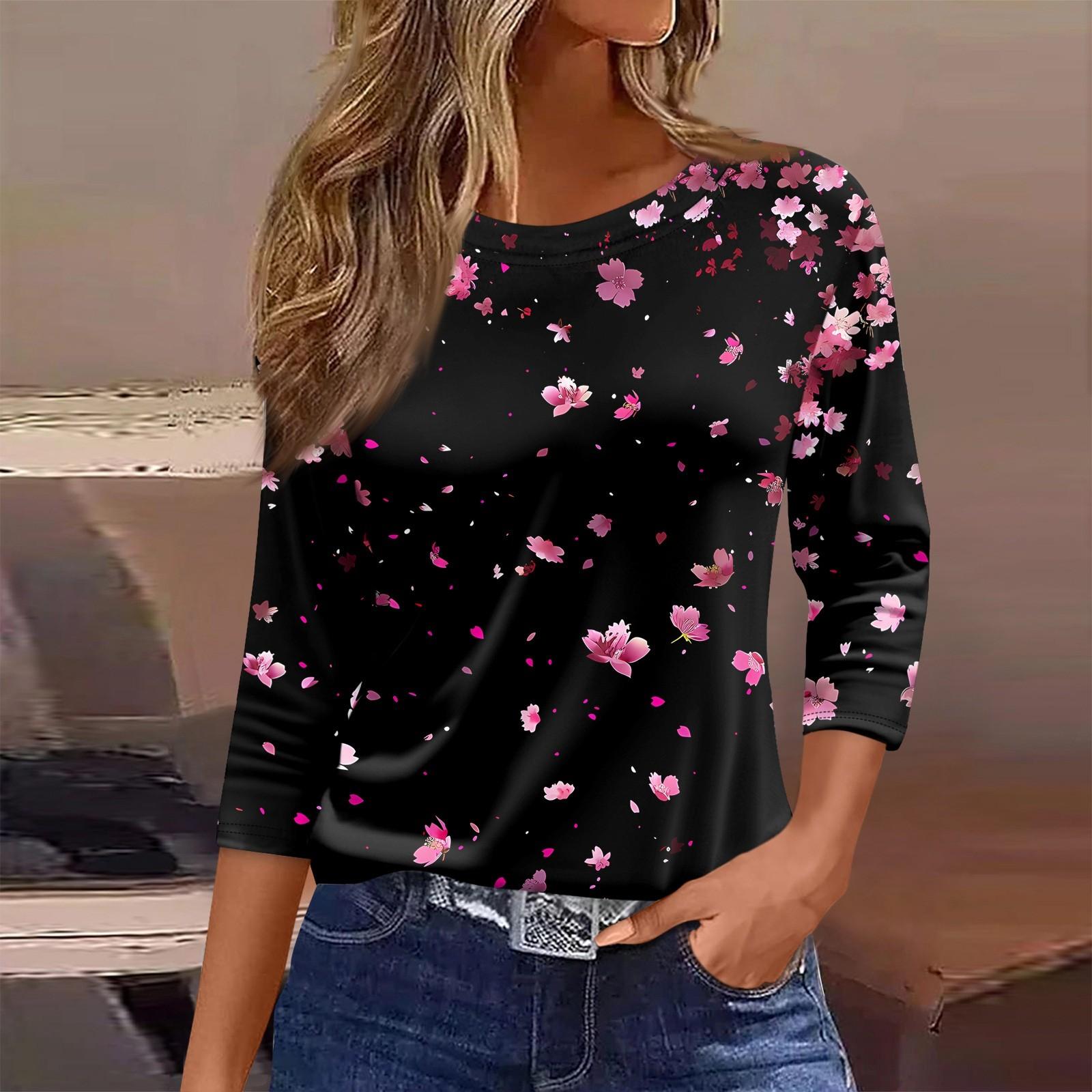 

Женская футболка с принтом, рукав 3/4, повседневная, модная, на выходные, базовая, с круглым вырезом, стандартный топ XXXL чёрный