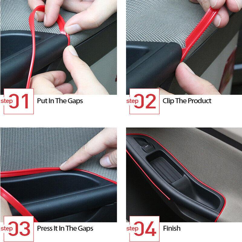 5M Red 16ft Car Interior Door Gap Edge Line Molding Strip Decorate Accessories