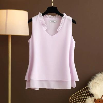 Women Green Ruffle V Neck Sleeveless Chiffon Tank Top