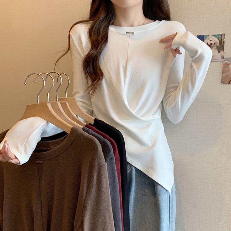 Pure Cotton Long Sleeved T-shirt Women's Oversized Spring and Autumn Bottom Shirt Korean Fashion Versatile Slimming Top