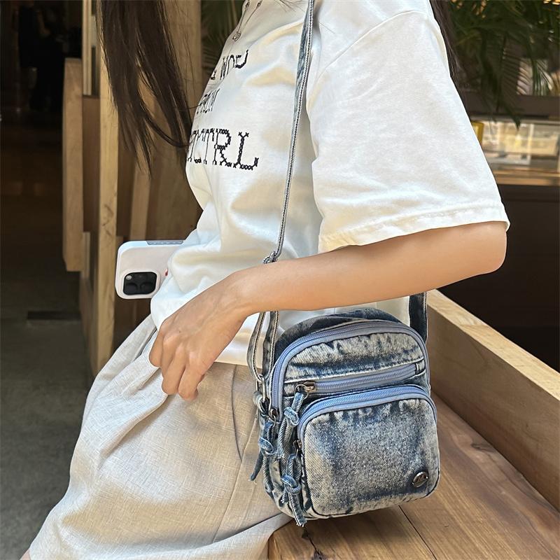 Borsa Quadrata Piccola Borsa da Donna per Cellulare Borsa a Spalla in Denim Borsa a Tracolla da Pendolare