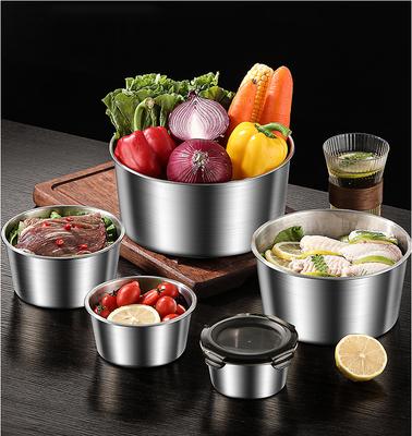 304 Stainless Steel Round Lunch Box3 /4 /5 Pces Set Refrigerator Crisper Airtight Food Box Microwave Heating Fresh-keeping Box