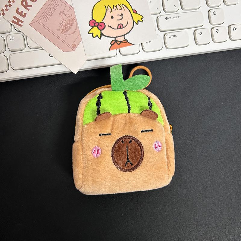 Capybara Plush Coin Purse Cartoon Small Fruit Bag Lovely Cartoon Bags Pendant Cute Watermelon Keychain Headphone Storage Bag