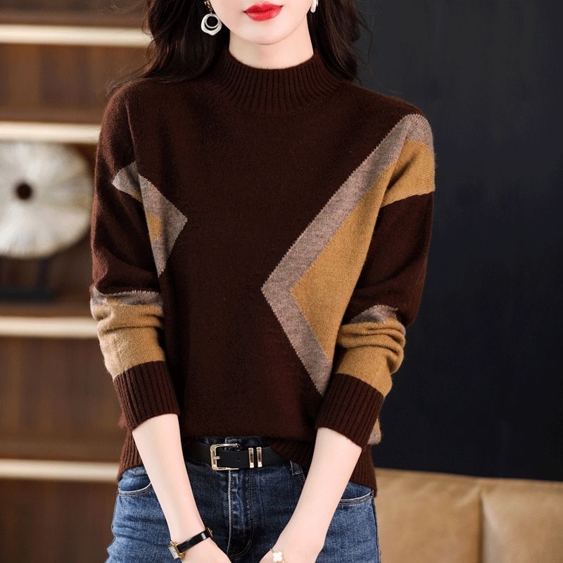 

Свитер с круглым вырезом Color Block, повседневный свитер с длинным рукавом для весны и осени, женская одежда XL