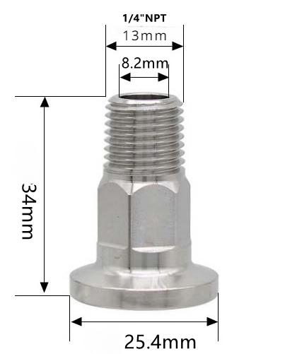 Sechskant 1/4" 3/8" 1/2" 3/4" 1" 1-1/2" 2" NPT Außengewinde x 0,5" 1,5" 2" Klemmverbindung Tri Clamp Rohrverschraubung 304 316L Edelstahl Sanitär
