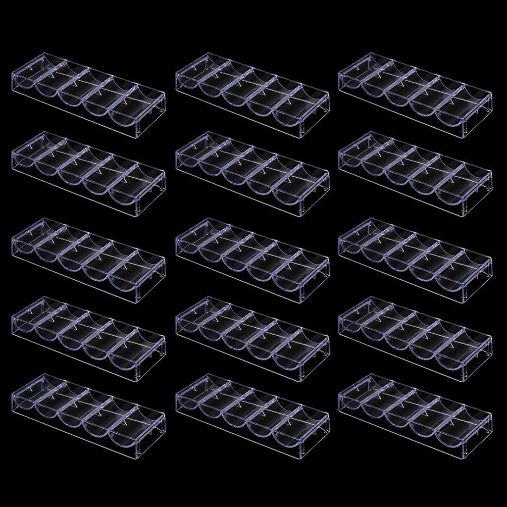15x Clear Acrylic Stackable Poker Chip Trays Rack 100 Chips Capacity No Lid 8.07'' X ''x 1.1''