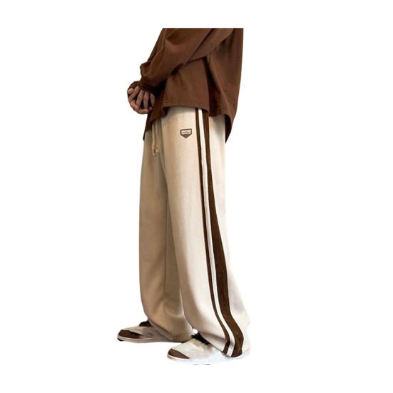 Heren Broeken Dikke Pluche Recht Wijde Pijpen Casual Los Gestreept Diepe Kruis Volledige Lengte Joggingbroek Hip Hop Streetwear Trekkoord Elastisch