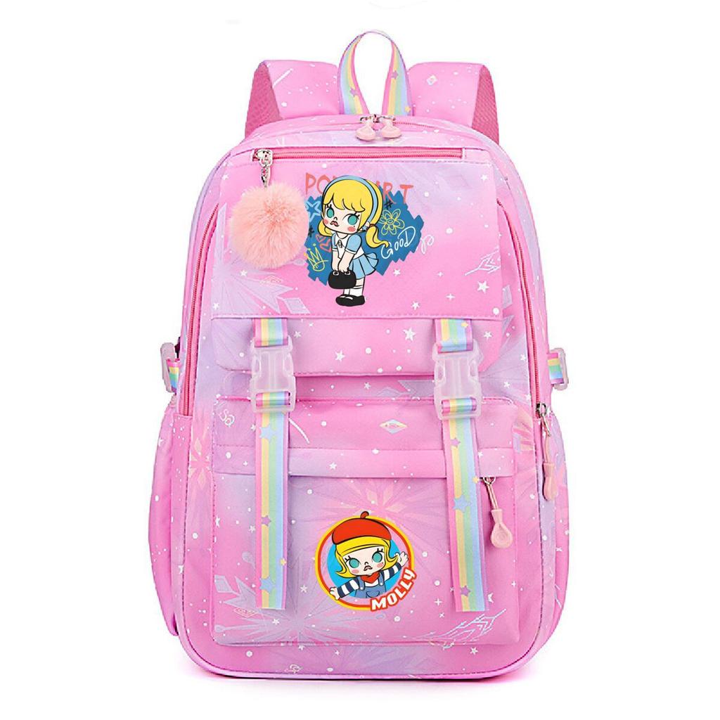 Nova mochila pequena e fofa com estampa de desenho animado da Molly, fresca, de grande capacidade, bolsa escolar