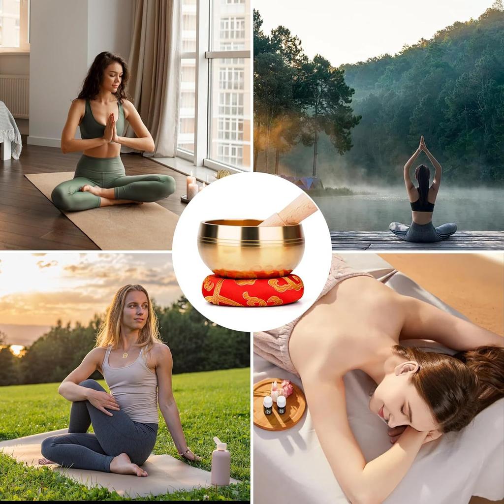 Tibetan Singing Bowls Set-Meditation Sound Bowl-Singing Bowls Hand-hammered in Nepal for Yoga, Chakra Healing, Mindfulness, and Stress Relief
