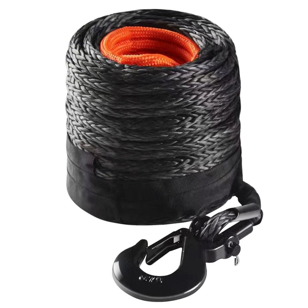 Synthetic Winch Rope, 1/2 Inch X 92 Feet 32,000 Lbs Synthetic Winch Line Cable Rope with Protective Sleeve + Forged Winch Hook + Pull Strap, Universal