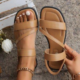 Ladies' Flat Sandals, Women's Spring New Retro Casual Versatile Beach Fashion Roman Women's Sandals
