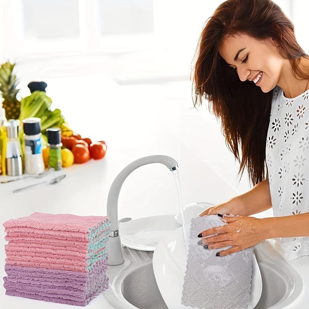 20pcs/10pcs Microfiber Dish Cloths Double Sided Cleaning Towels Dishes Surfaces Essential Clean Kitchen Towels Cleaning Products