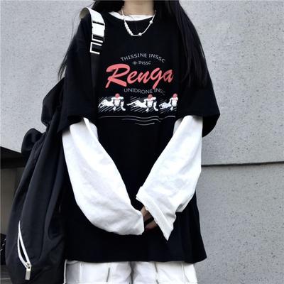 Black Letter Graphic Tshirt Women Punk Harajuku Emo Fairy Grunge Top Tee Y2k Dark Aesthetic Korean Alt Gothic Clothes