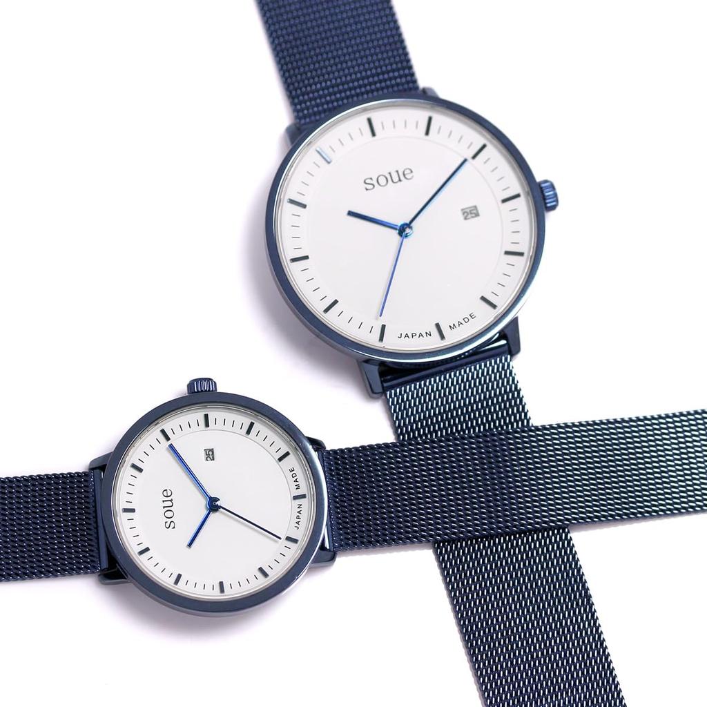 soue Pair Watch A Basics Pair Watch Ladies Pair Couple 38mm x 30mm Size Stainless Steel Mesh Band Metallic Blue White Dial [SOUE] Men's