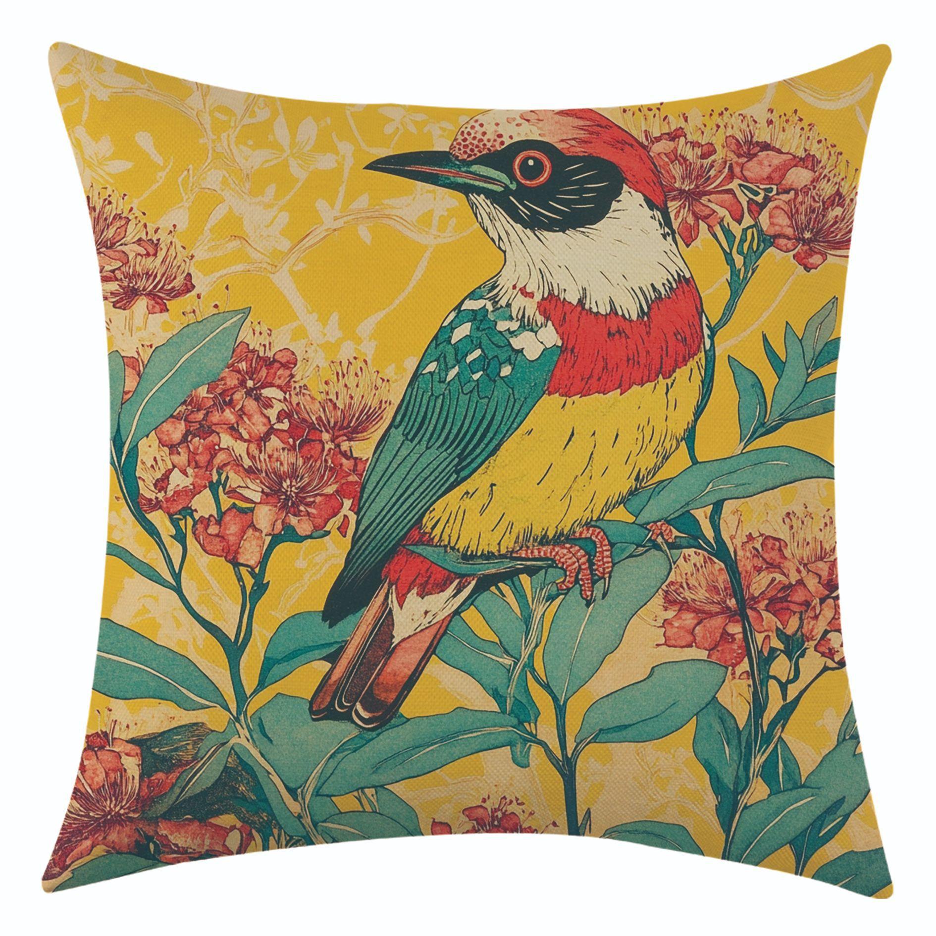 

Новая льняная наволочка в стиле «вышивка-обманка» с цветочным и птичьим узором для праздничного украшения и чехол для подушки в машину 45 * 45 separate pillow cover