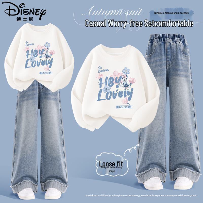 Disney Girls  Sweatshirt & Wide-Leg Jeans Set 140