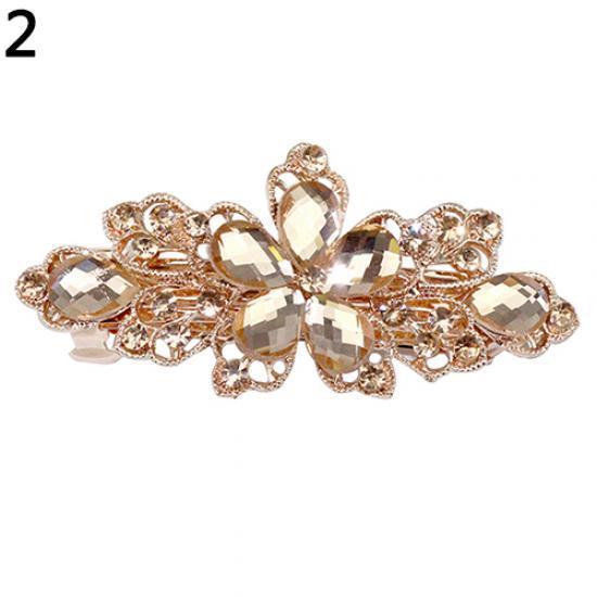 Dammode Blomma Blad Glänsande Strass Hårklämma Hårnål Smycke