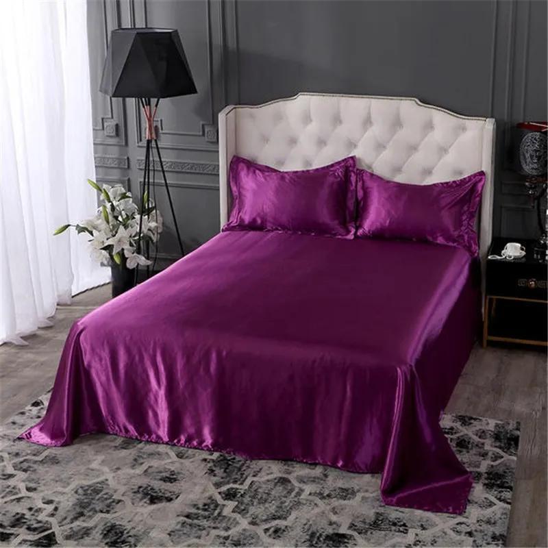 3Pcs Luxury Satin Silk Flat Bed Sheet Set Single Queen Size King Size Bedspread Cover Linen Sheets Double Full Double Sexy