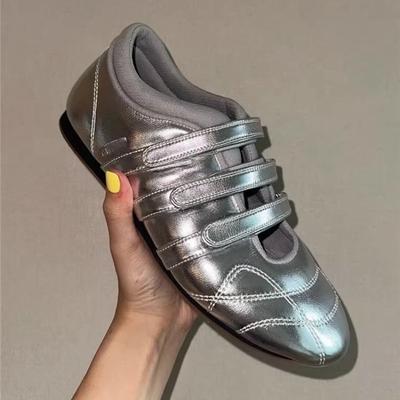~ Retro Women's Velcro Ballet Single Shoes Round Head Casual Sports Little White Shoes Women's Single Shoes