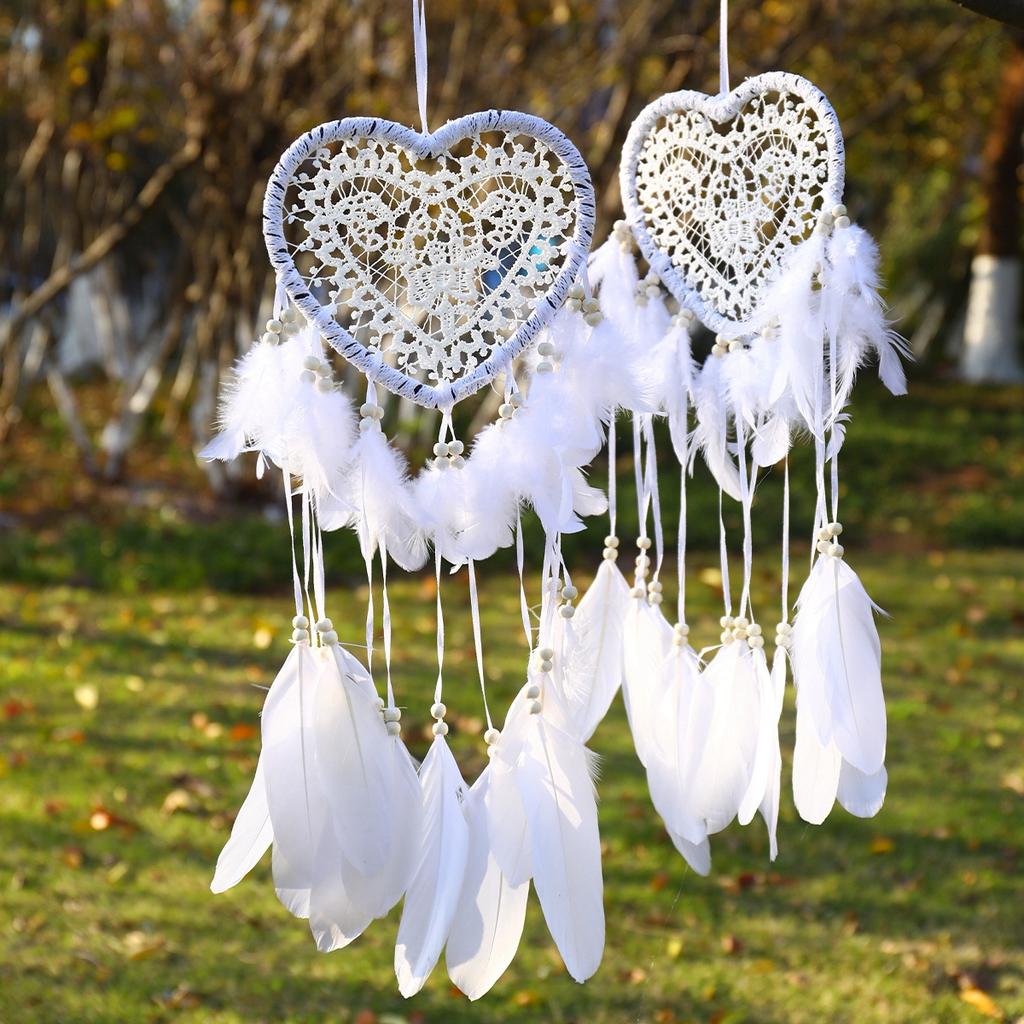 White Dream Catcher Heart Handmade Knitted Dream Catcher Home Hanging Decoration Birthday Festival Gift Home Decoration