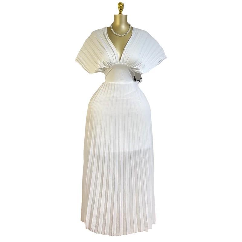 Rochie Elegantă de Primăvară 2025 cu Gât în V, Plisată, cu Mâneci Aripă de Liliac, Croială A-Linie pentru Femei