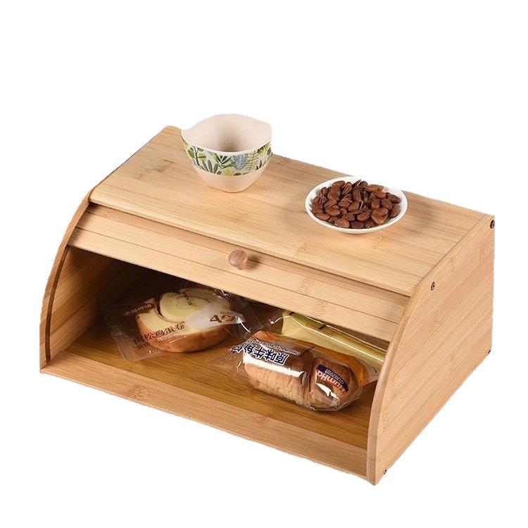 Boîte à pain en bambou avec motif - Petit rangement pour gâteaux, façade en acrylique
