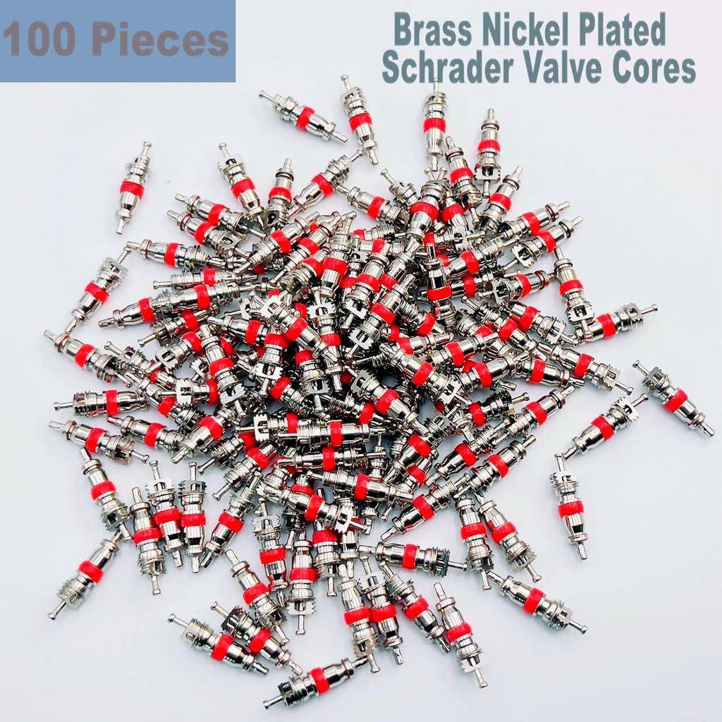 Valve Core Remover with 100 Pcs Car Truck Replacement TPMS Nickel Plated Tire Tyre Valve Stem Core Dual Single Head Valve Core Remover Tire Repair