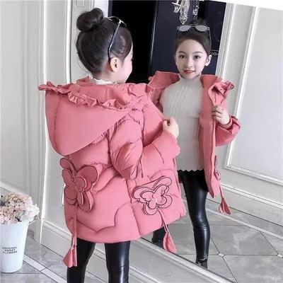 Warme Winterjacke Mädchen Schmetterling mit Kapuze Kinder Oberbekleidung Langer Windbreaker Mantel
