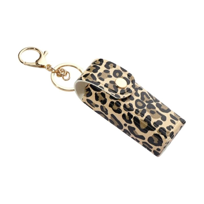 Fashionable Leopard Print PU Leather Lipsticks Case Keychain Accessory Multifunctional Keyring for Daily Use