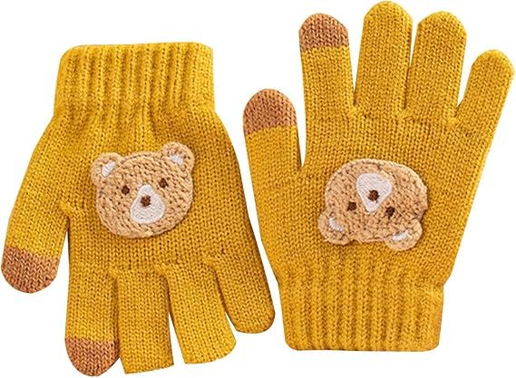 Umeloeo Mittens with Bear Cute and Thick Knit Gloves for Fall and Perfect for Snow Cold and Windproof and Elementary for Boys and Ages Ages Kids'