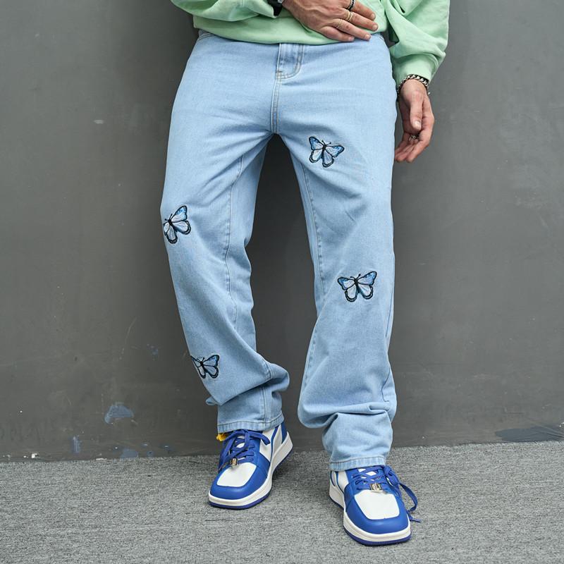 Jeans Casuales Retro Nuevos Europeos y Americanos para Hombre Pantalones Sueltos Americanos Pantalones de Pierna Ancha High Street para Hombre