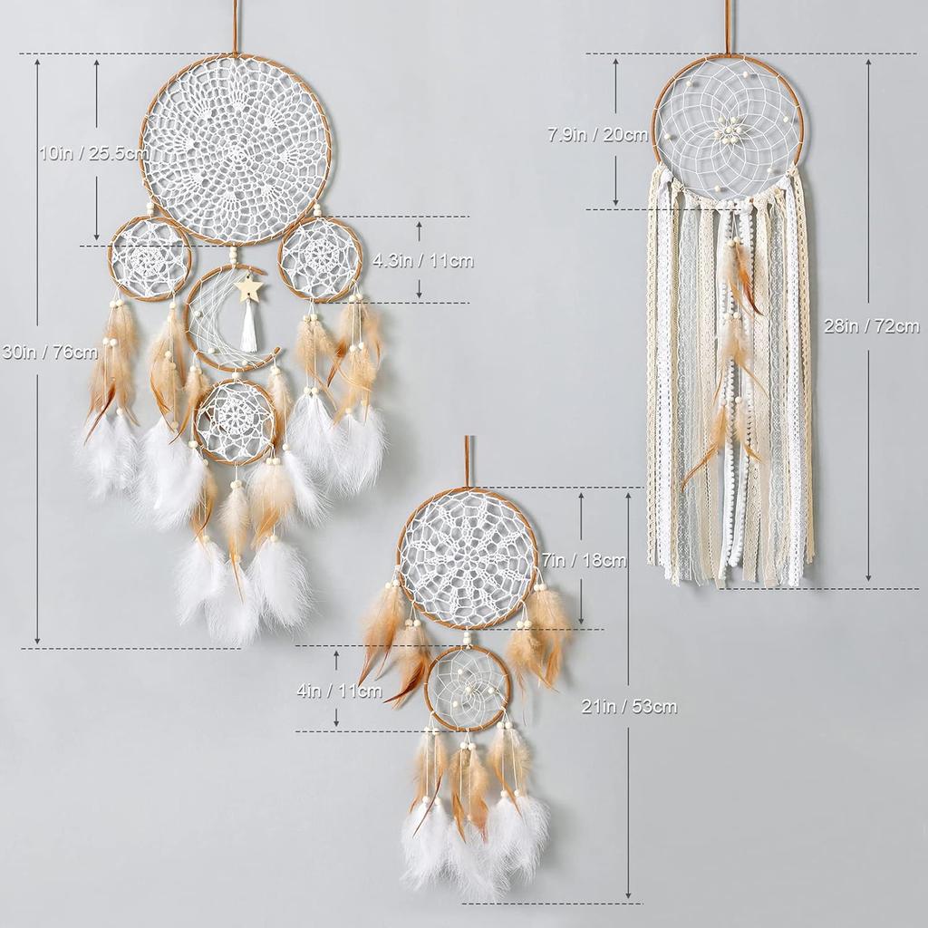 LOMOHOO 5 Pack Dream Catcher Moon and Sun Design Boho Wall Hanging Decor Handmade Traditional Feathers Dream Catchers for Kids Bedroom Living Home