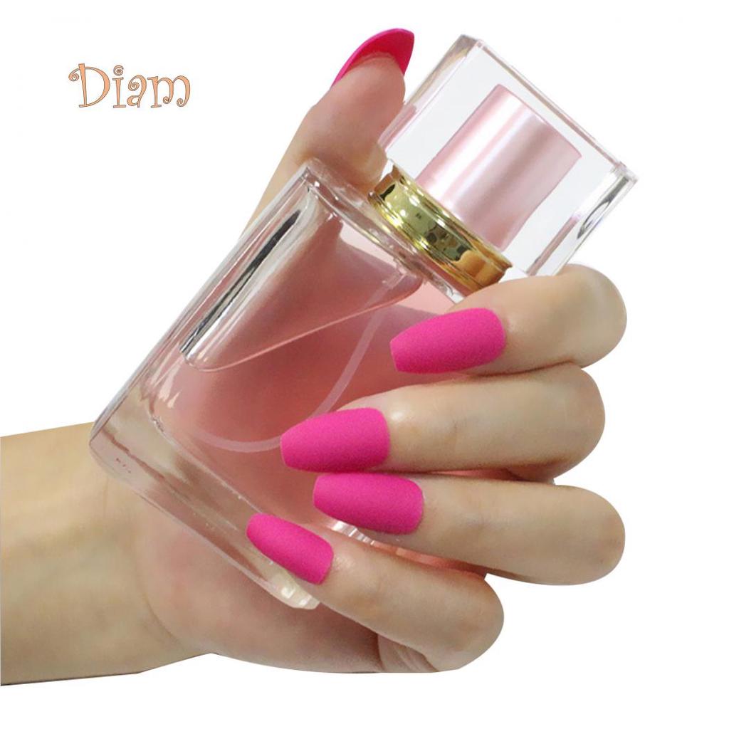 Fetong 24Pcs Coffin False Nails Tip Art Decoration Full Cover Matte Fingernail Stickers