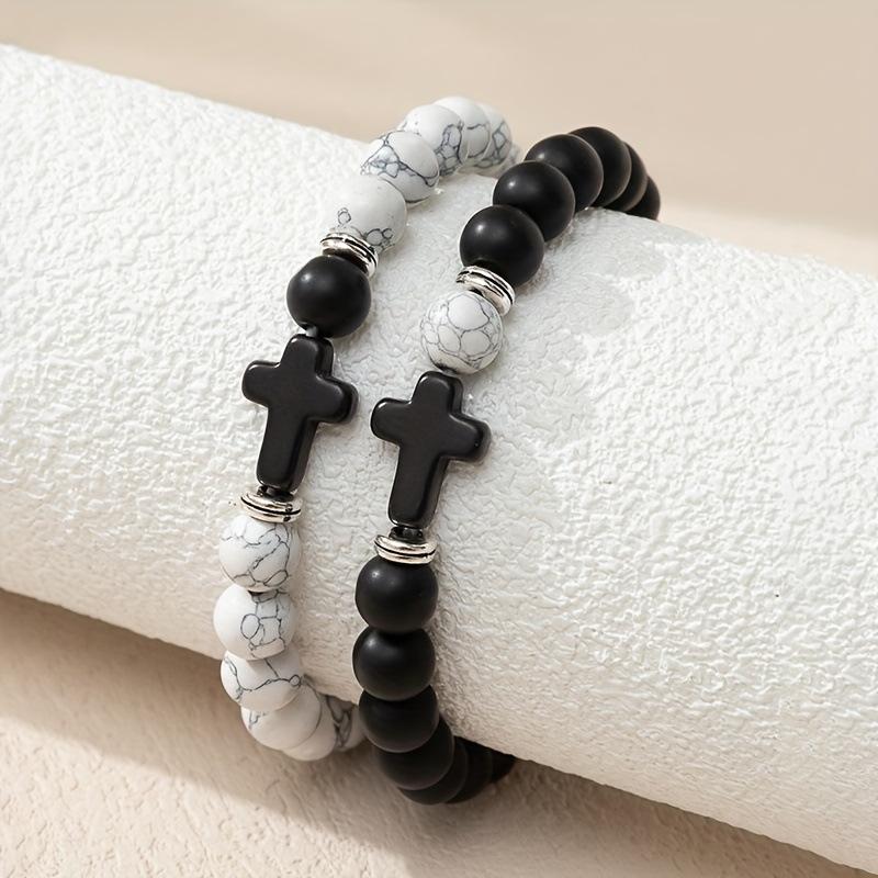 JYL TS Bracelet Couple  Cross Stone Charm Strengthens Commitment & Trust