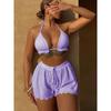 European and American Trendy Solid Color Halter Bikini Set (Three-Piece) - Sexy and Fashionable 2025