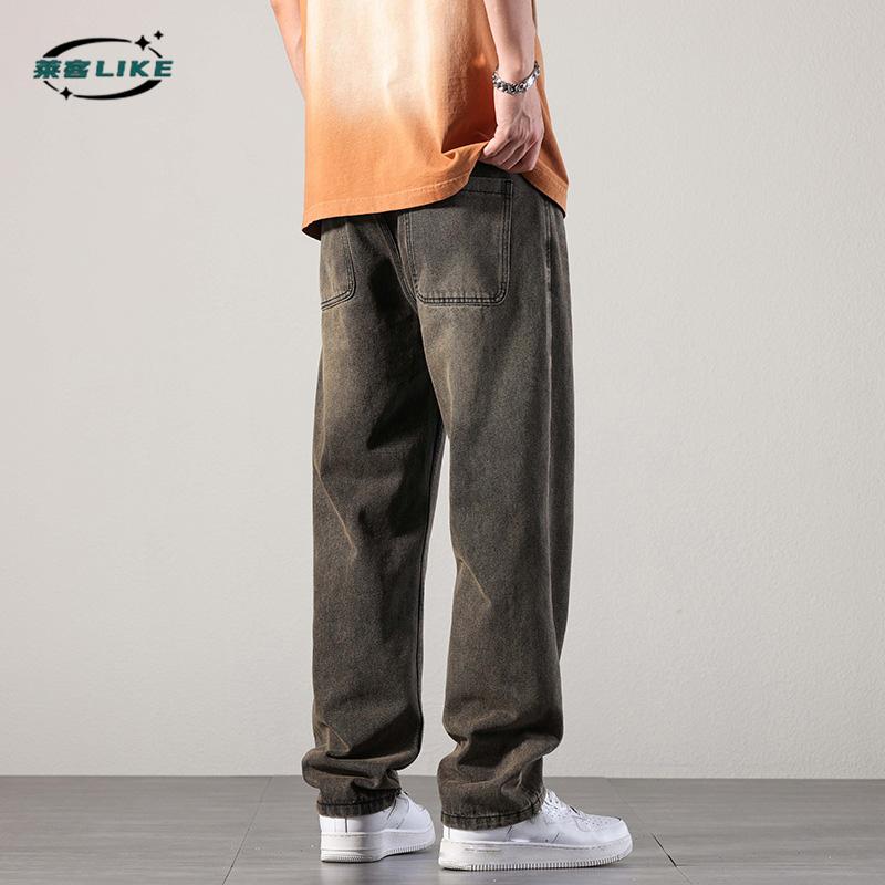 Autumn And Winter New Straight Leg Jeans Men'S Ins Trend Wasteland Post Apocalyptic Style Men'S Loose Straight Leg Pants Men'S Pants