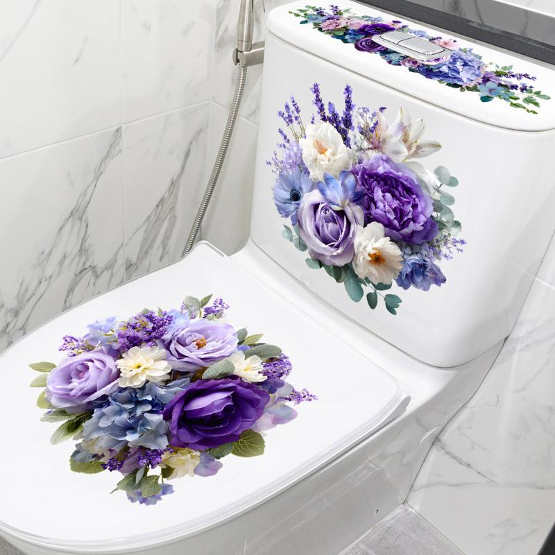 Toilet Sticker Flower Butterfly Sticker Bathroom Self-Adhesive Painting Waterproof Sticker Toilet Cover Bathroom Wall Sticker