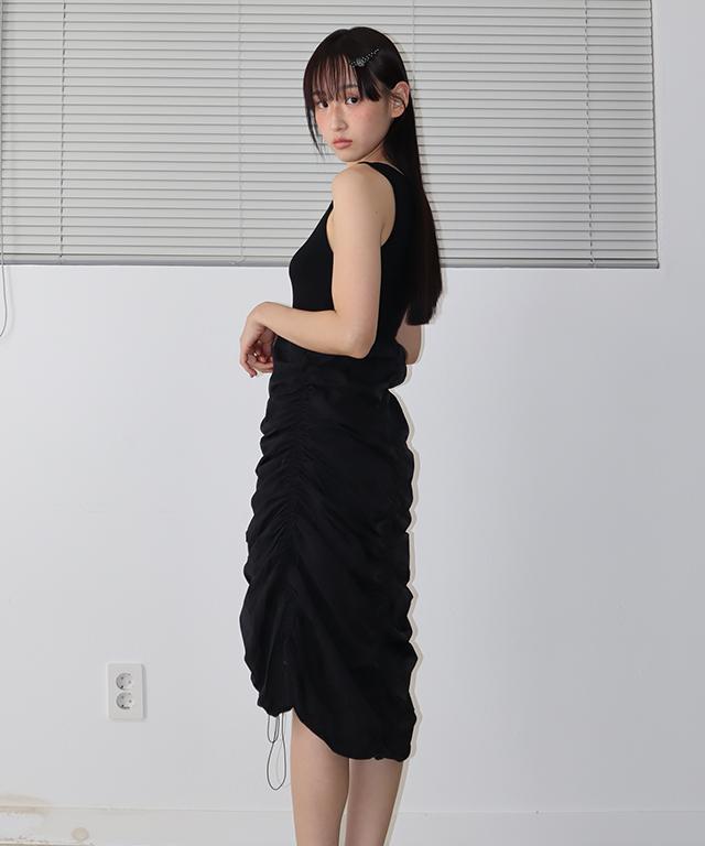 Ronron Sleeveless Shirring Dress Black