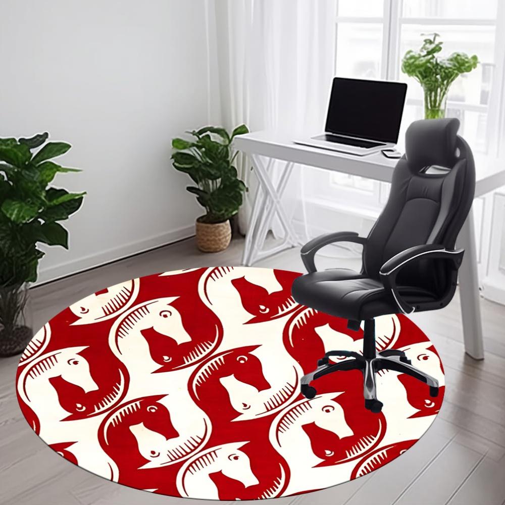 1pc Horse Pattern Office Round Area Rug, Mat Suitable For Office, Under Office Chairs Bedroom Living Room Home Decor, Room Deco