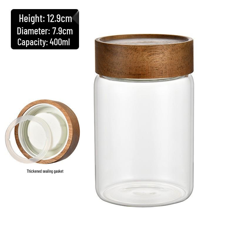 Acacia Wood Lid Glass Storage Jar - Moisture-Proof, Transparent, High-Quality Borosilicate for Tea & More