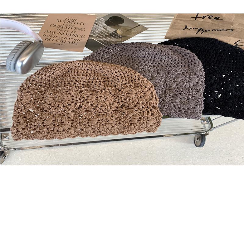 Ethnic Style Crochet Flower Knitted Hat Hollow Out Beanies Knit Cap Handmade Korean Apparel Accessories