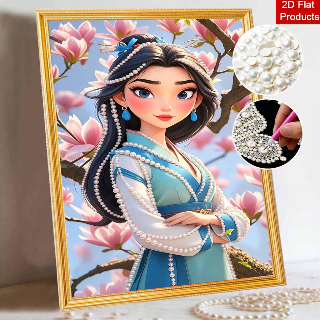 Disney Pearl Painting Mulan Portrait for Beginners and Adults, DIY Pearl Diamond Art Painting Kit for Home Wall Decor Gifts