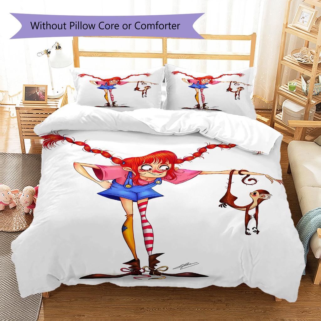 Pippi Longstocking Pattern Bedding,Quilt Set Quilt Cover Pillowcase Home Birthday Gift (1 * Duvet Cover + 2 * Pillowcase, Without Core)