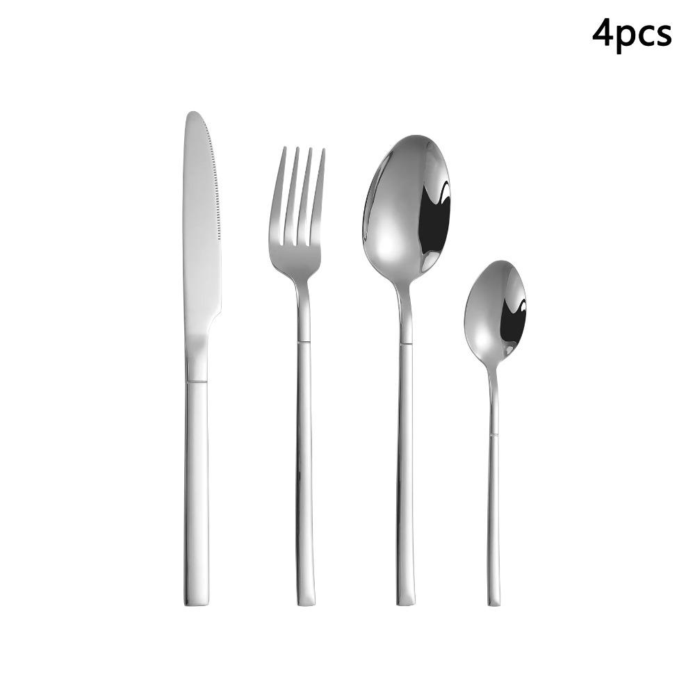 4/6/16/24 Silver Stainless Steel Tableware Set Steak Knife Dinner Fork Soup Spoon Dessert Spoon Suitable for Family Parties
