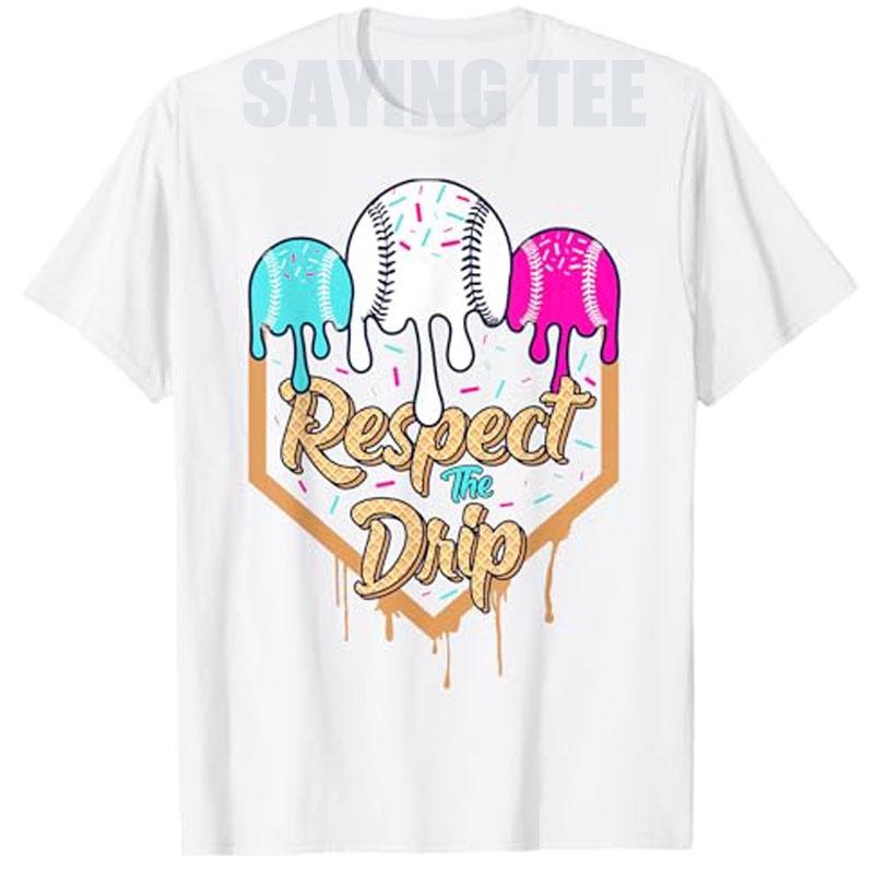 Baseball Drip Boys Ice Cream Waffle Home Plate Respect Dripping TShirt Pink and Blue BaseballDrip Y2k Graphics Saying Tee Tops