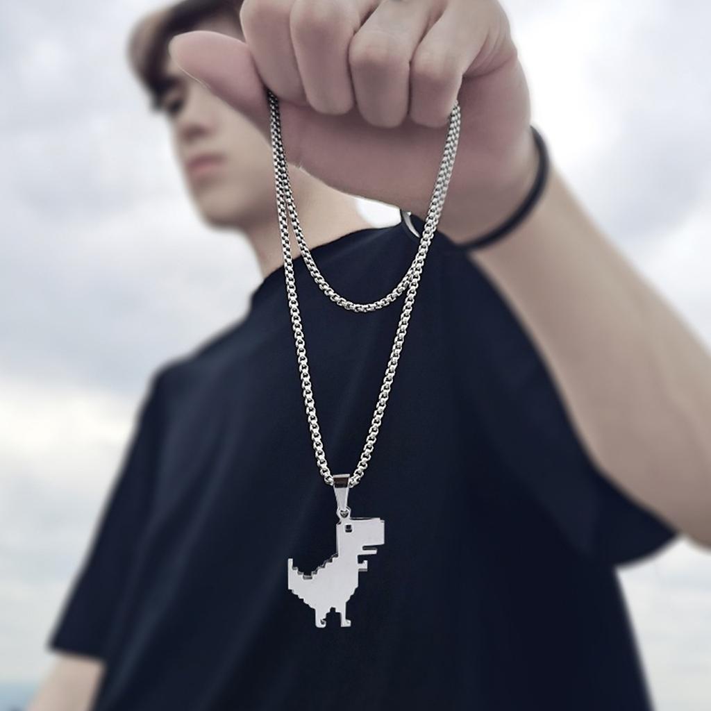 Sweater Chain Choker Necklace Long Chain Punk Dinosaur Pendant Clavicle Chain Choker Necklace for Rapper Unisex Jewelry