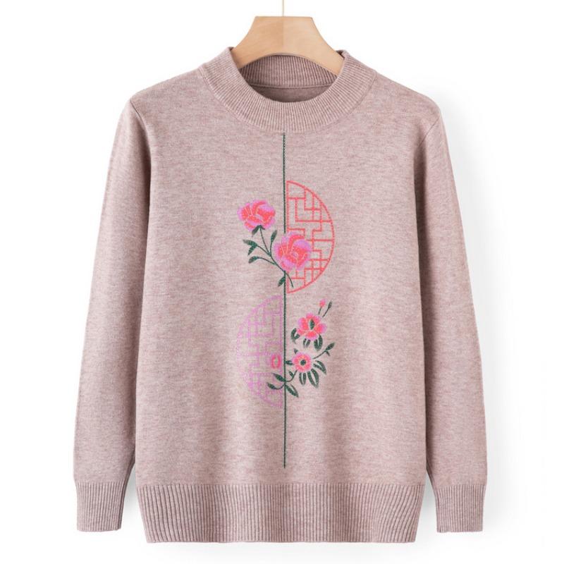 Mom Autumn Knitted Sweater Top Medium and Old Autumn and Winter Crew Neck Bottoming Shirt Grandma Pullover Sweater Elderly Clothes