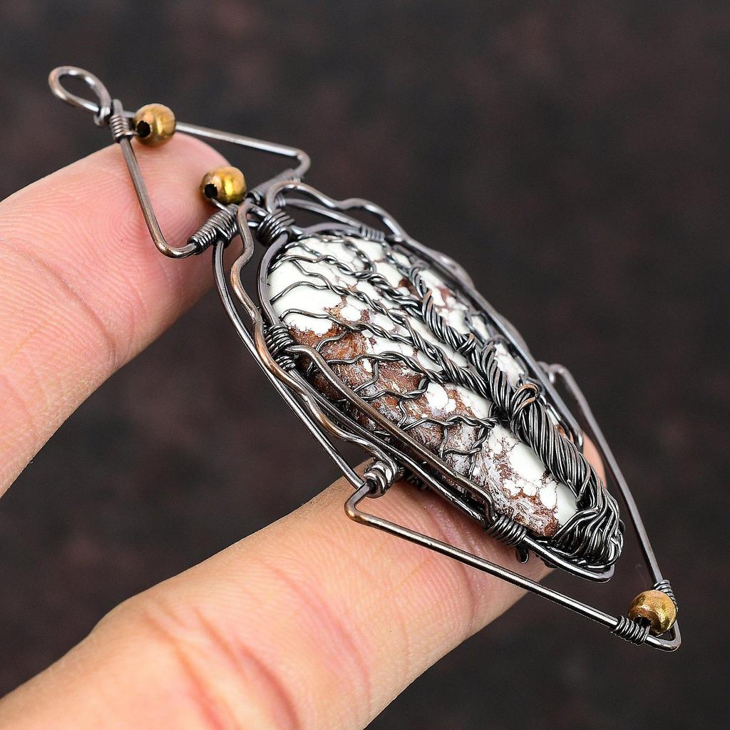Tree Of Life Wild Horse Magnesite Pendant Copper Wire Wrapped Pendant Handmade Gemstone Jewelry Gift For Mother Tree Of Life Copper Jewelry