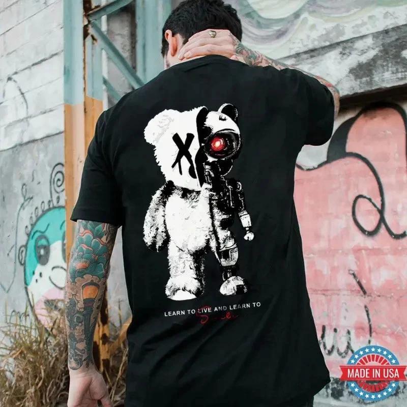 LEARN TO LIVE AND LEARN TO SMILE Deconstruction Bear Black Print T-shirt XXL