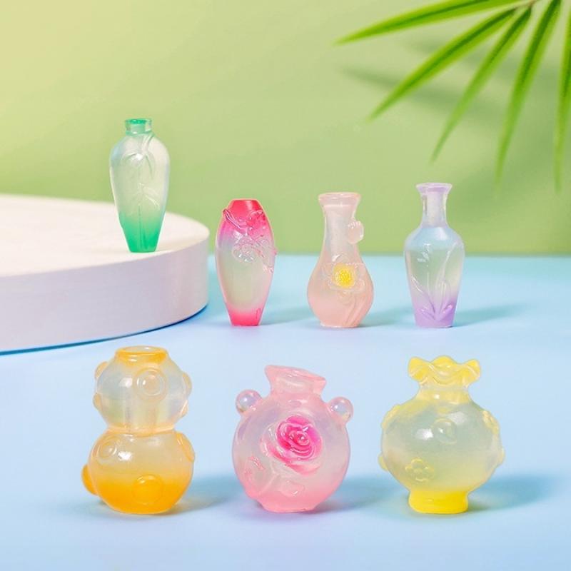 9Pcs Unique Simulation Mini Luminous Vase Ornaments DIY Micro Landscape Dollhouse Decor for Shelf Display